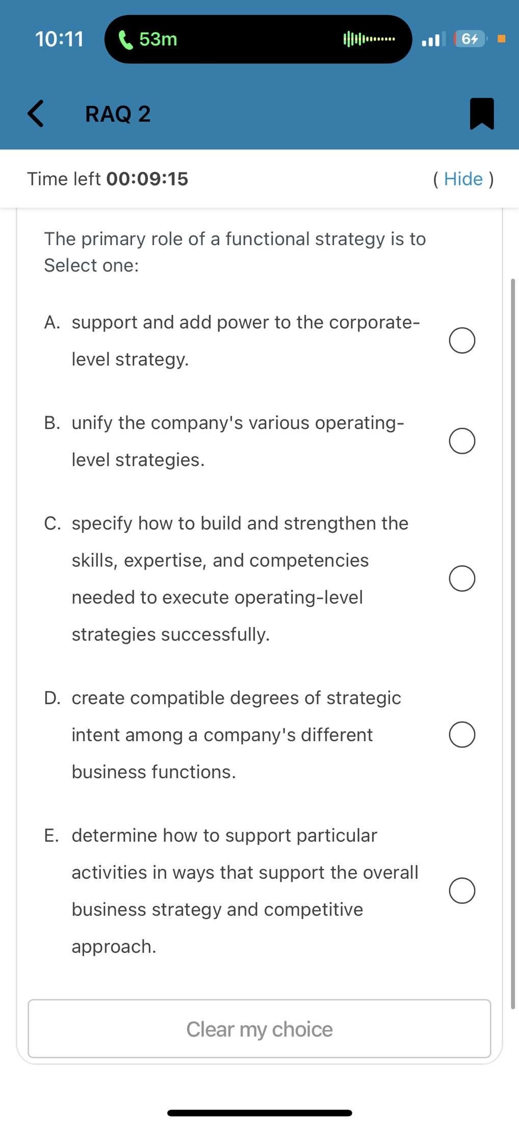  10:11 53m ||||u1dots... 64 RAQ 2 Time left 00:09:15 ( Hide