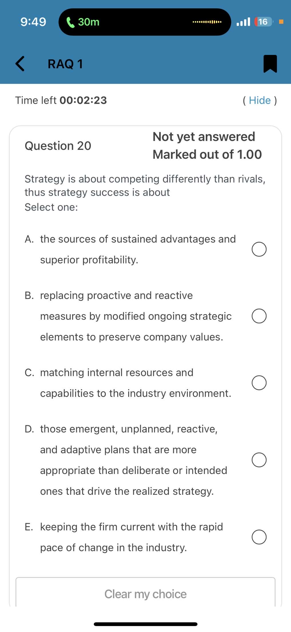  9:49 30m 16 RAQ 1 Time left 00:02:23 ( Hide )