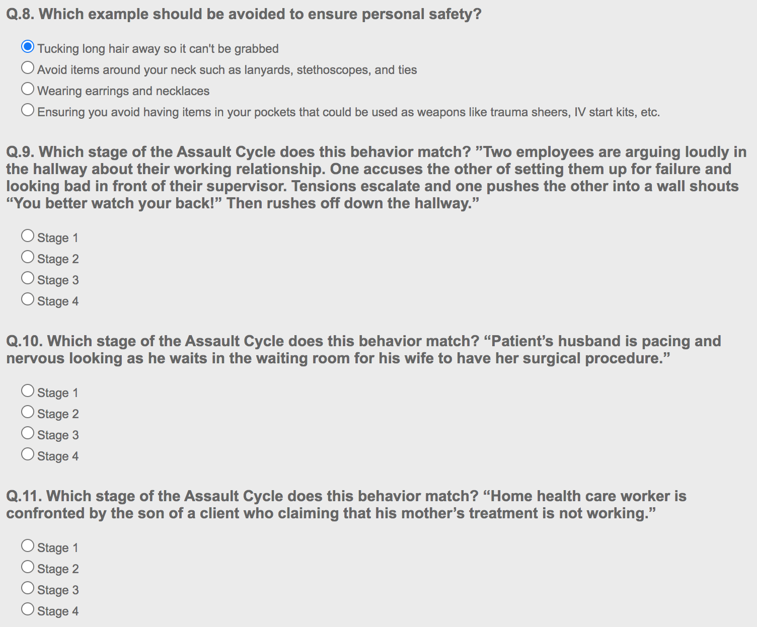  Q.8. Which example should be avoided to ensure personal safety? Tucking