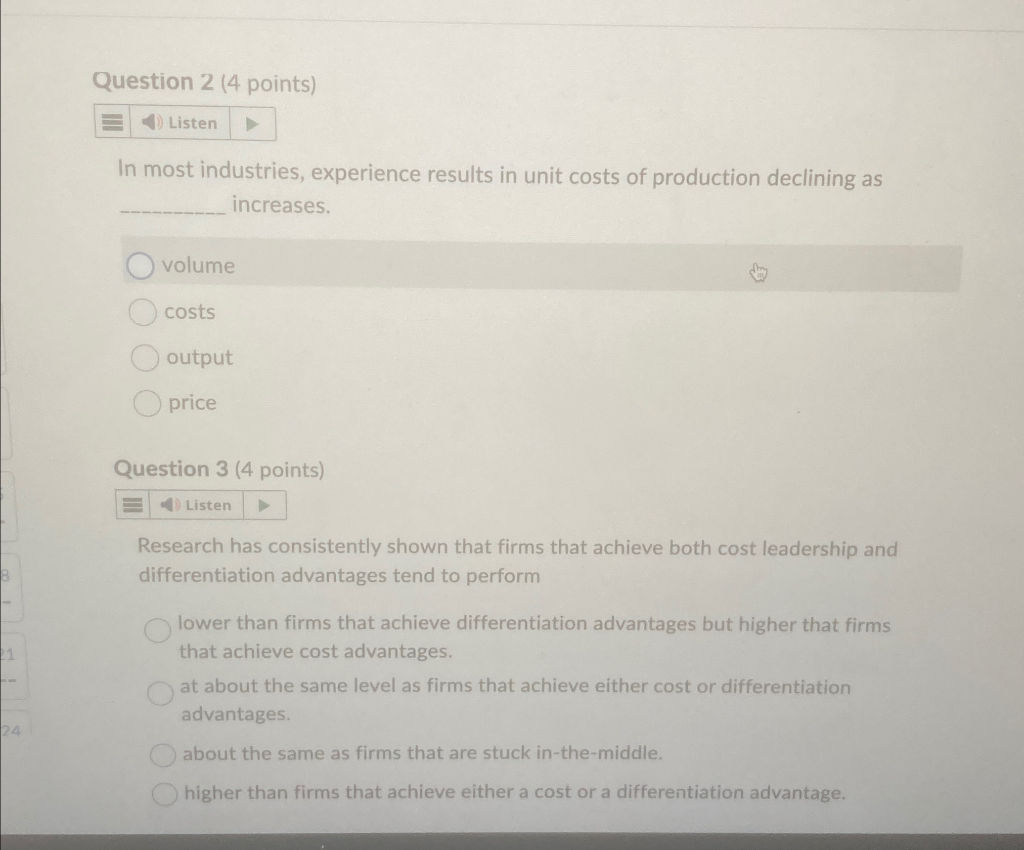  Question 2(4 points) In most industries, experience results in unit costs