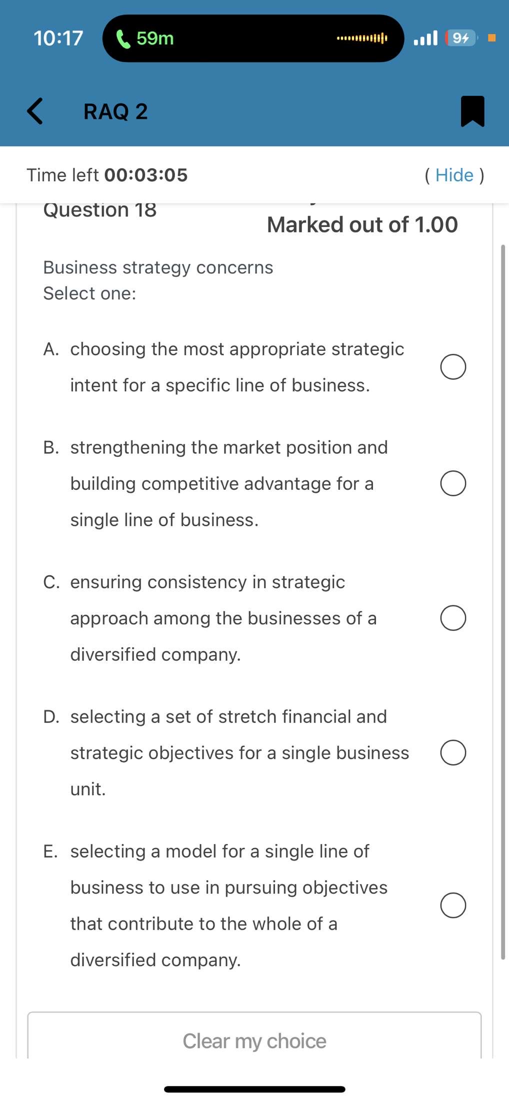  10:17 59m 94 RAQ 2 Time left 00:03:05 ( Hide )