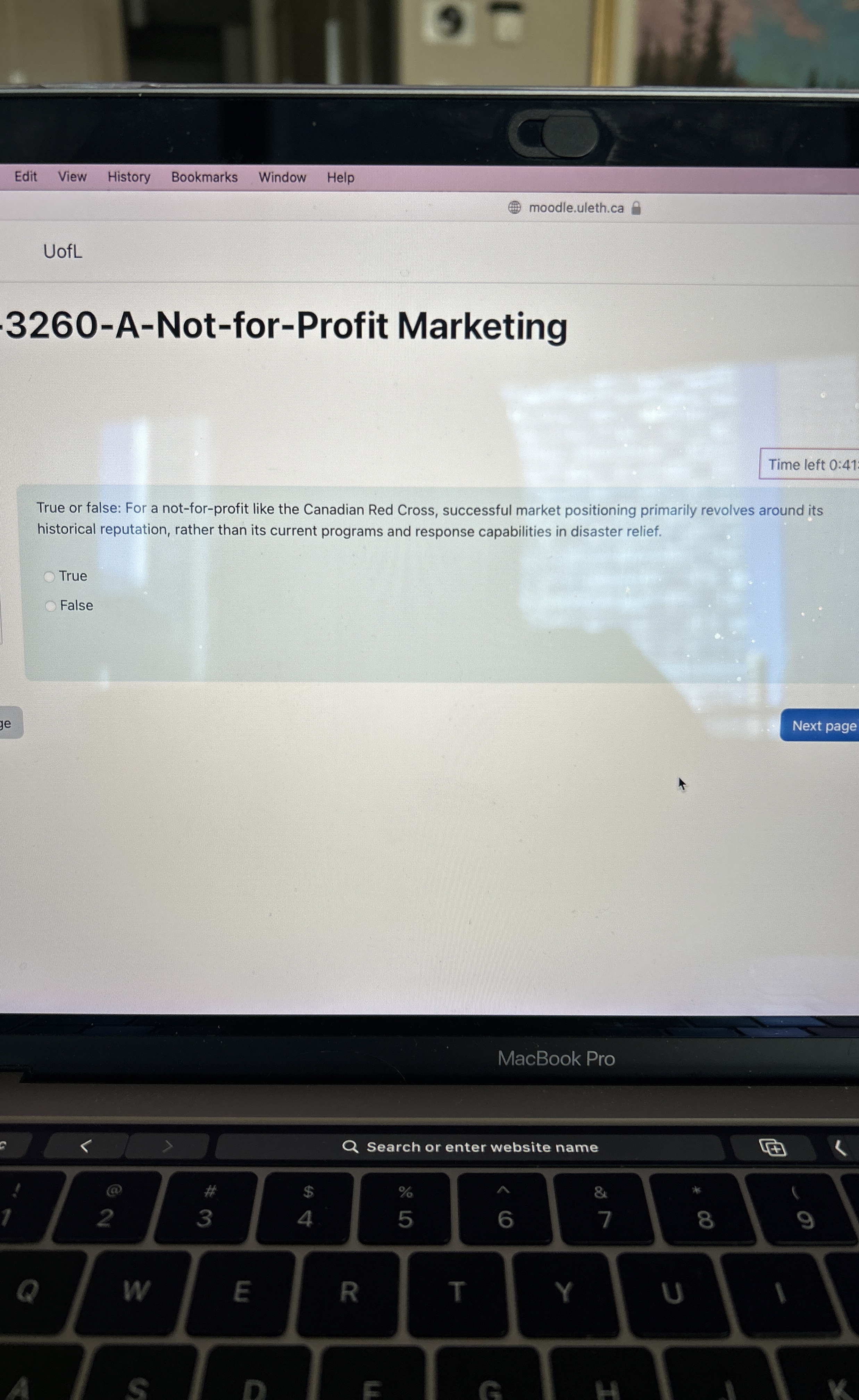  Edit View History Bookmarks Window Help moodle.uleth.ca UofL 3260-A-Not-for-Profit Marketing Time