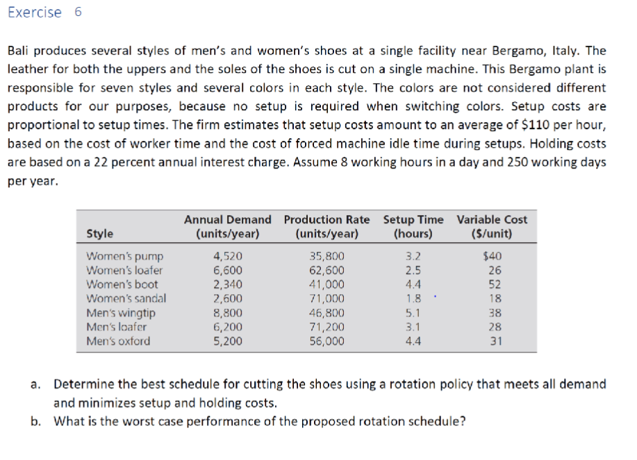  Exercise 6 a. Feasibility of the problem: ??DiPi=0.6941 ??Ai=2695;??hi'Di=230458.4 T**=0.1529 year