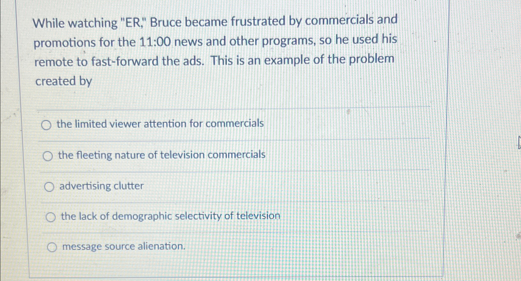  While watching "ER," Bruce became frustrated by commercials and promotions for