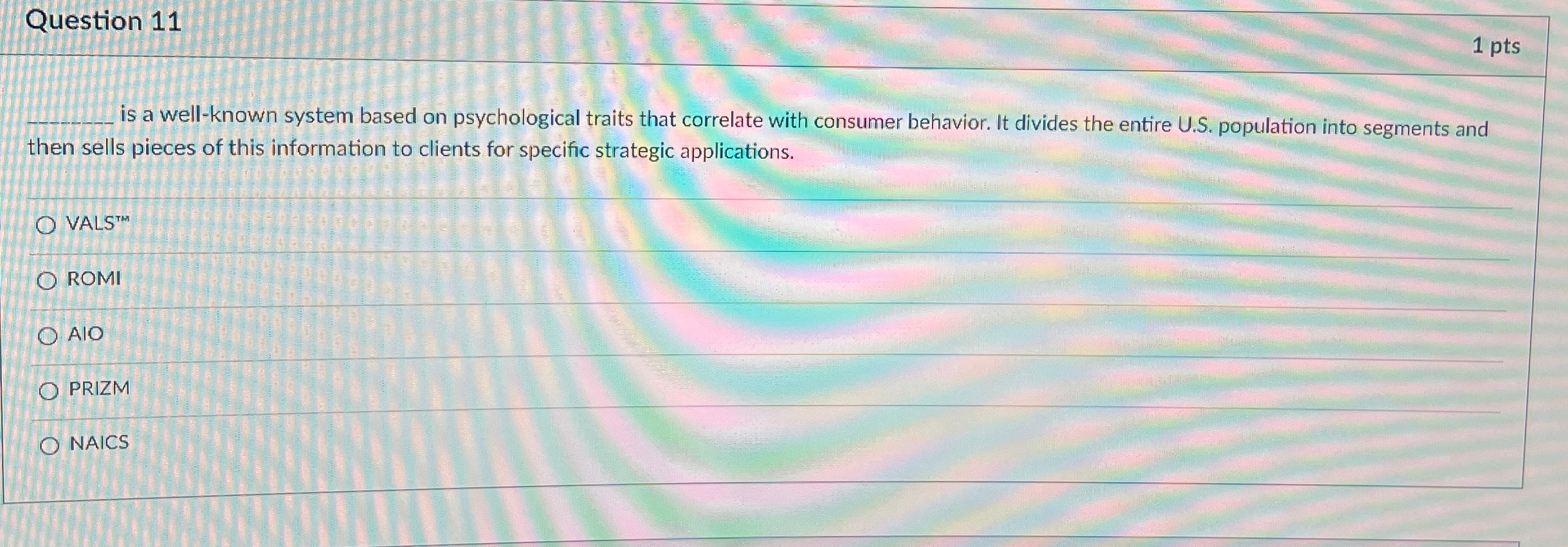  Question 11 1pts q, is a well-known system based on psychological