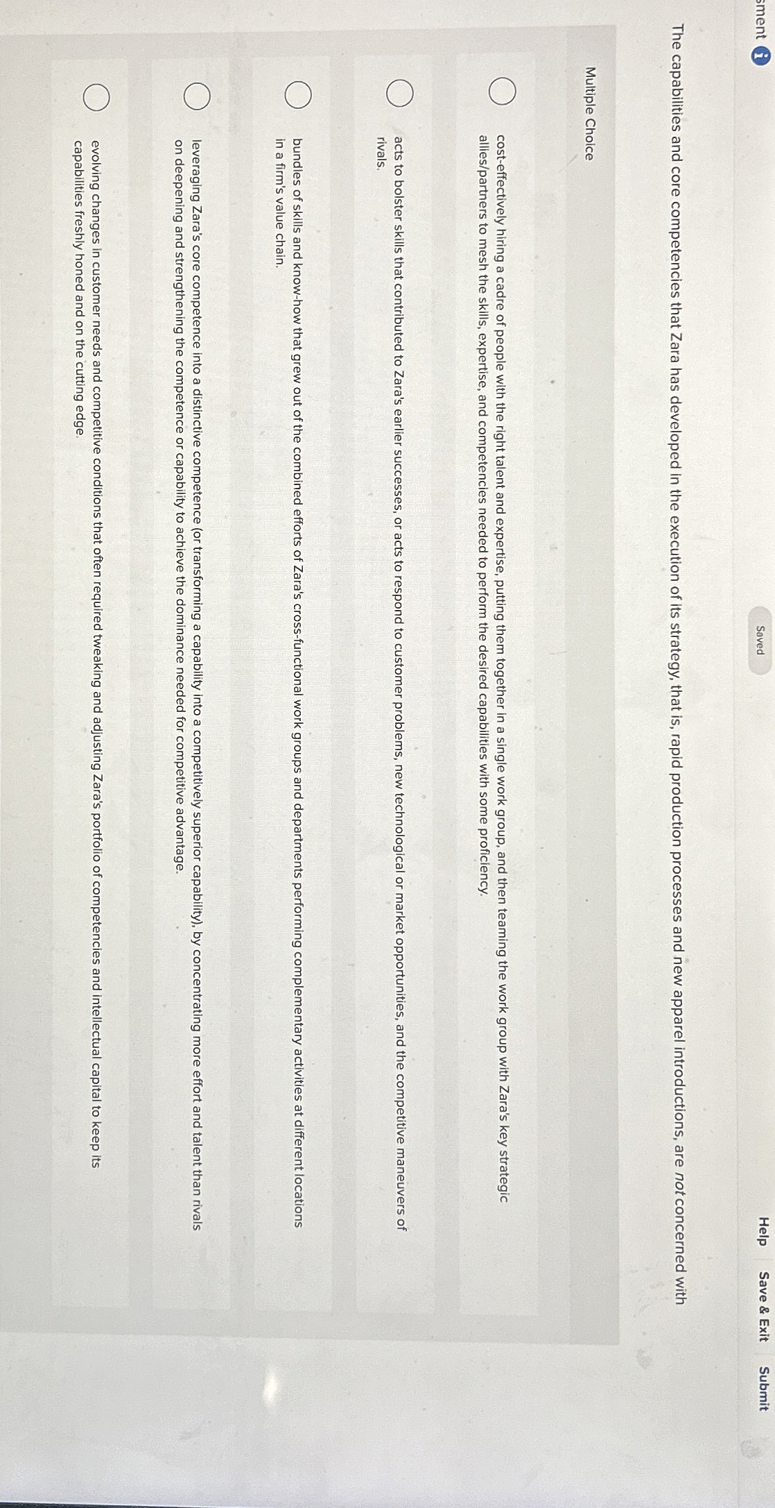  sment (i) Help Save & Exit Submit The capabilities and core