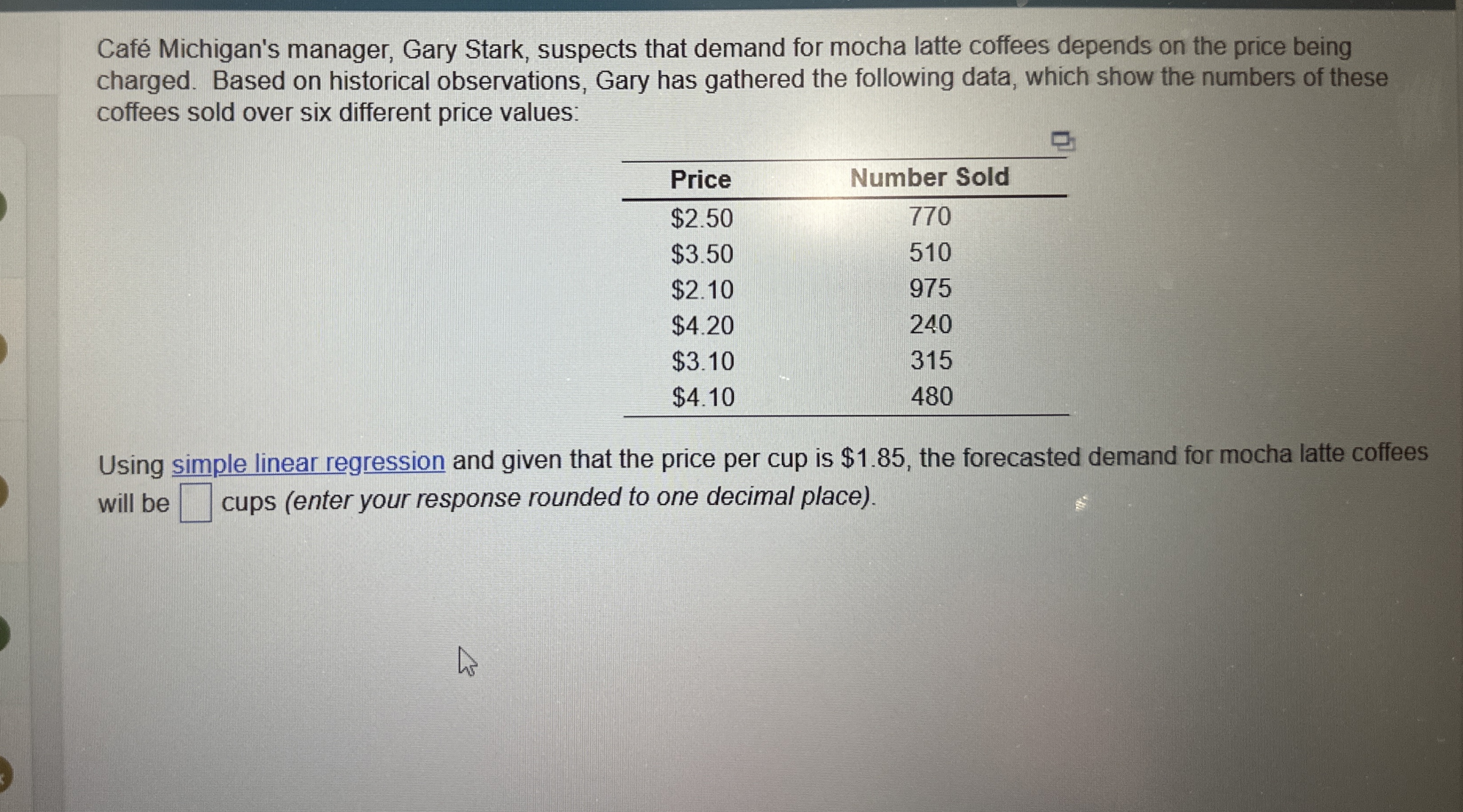  Caf Michigan's manager, Gary Stark, suspects that demand for mocha latte