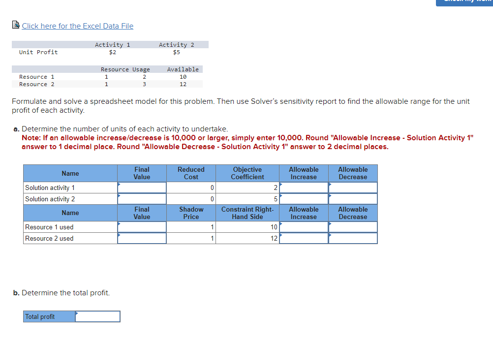  Formulate and solve a spreadsheet model for this problem. Then use
