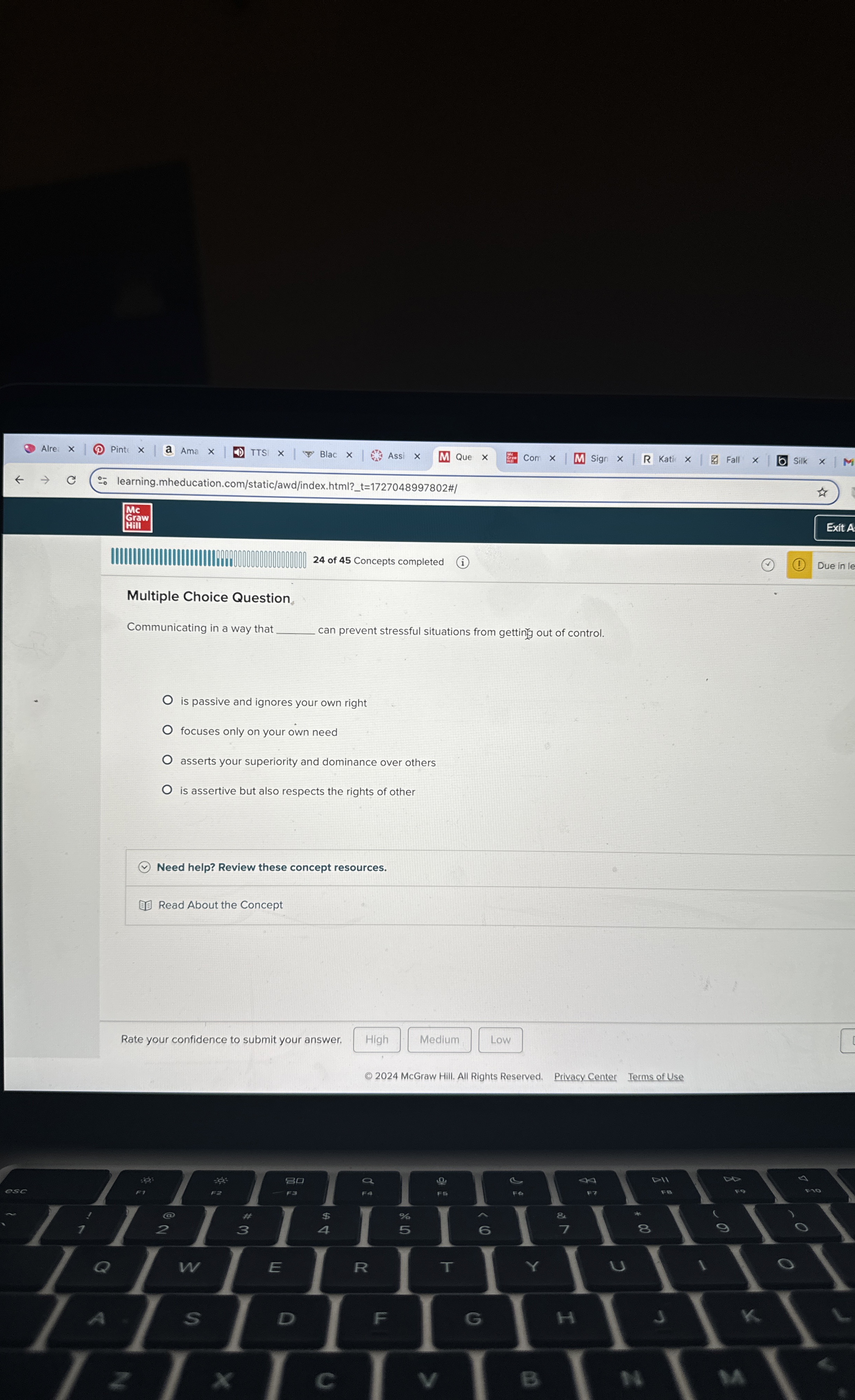 Multiple Choice Question. Communicating in a way the can prevent stressful