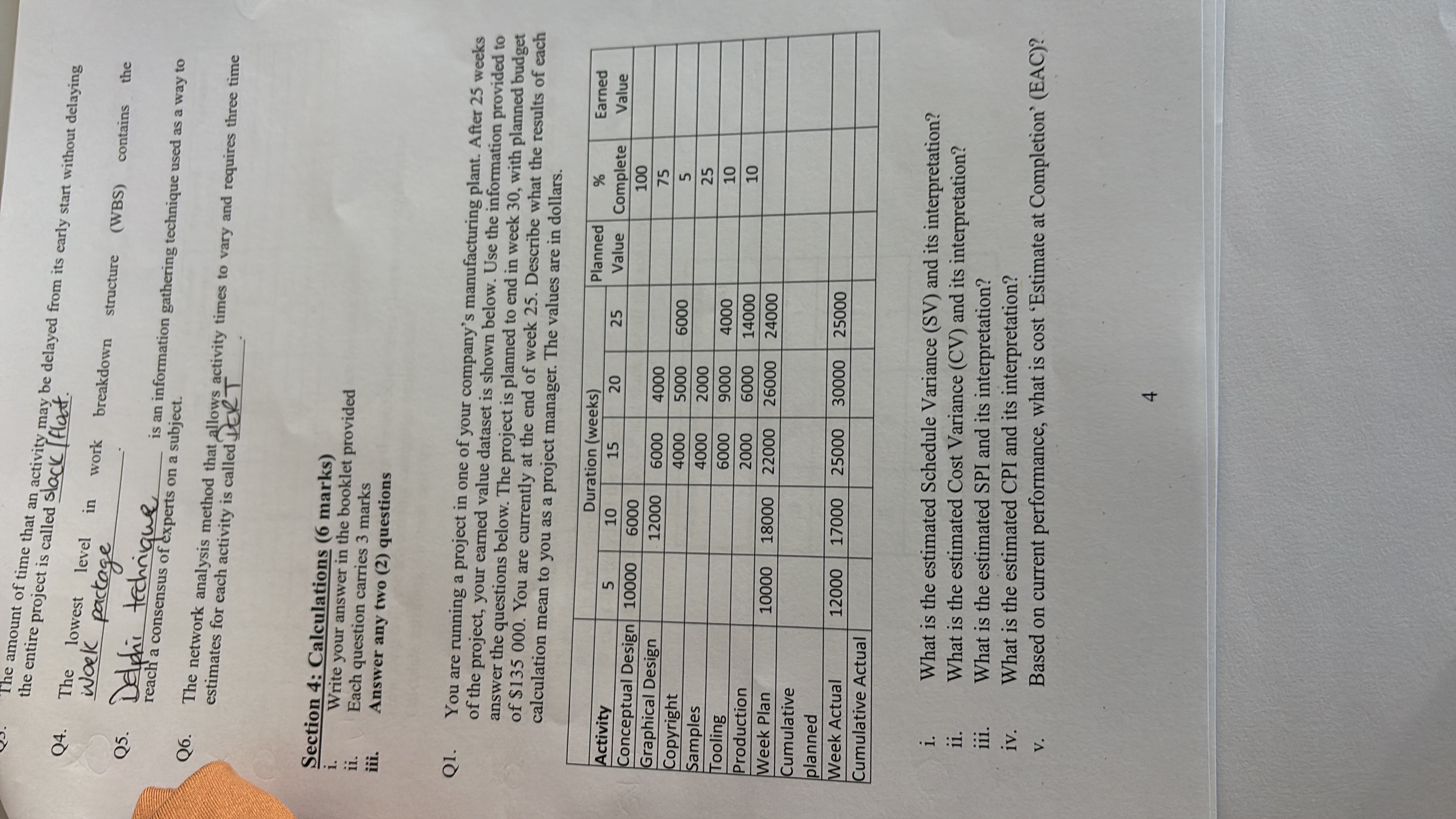  . Section 4: Calculations (6 marks) i. Write your answer in