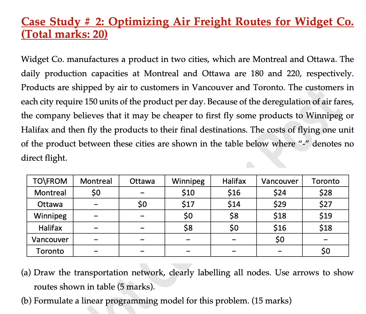  (a) Draw the transportation network, clearly labelling all nodes. Use arrows