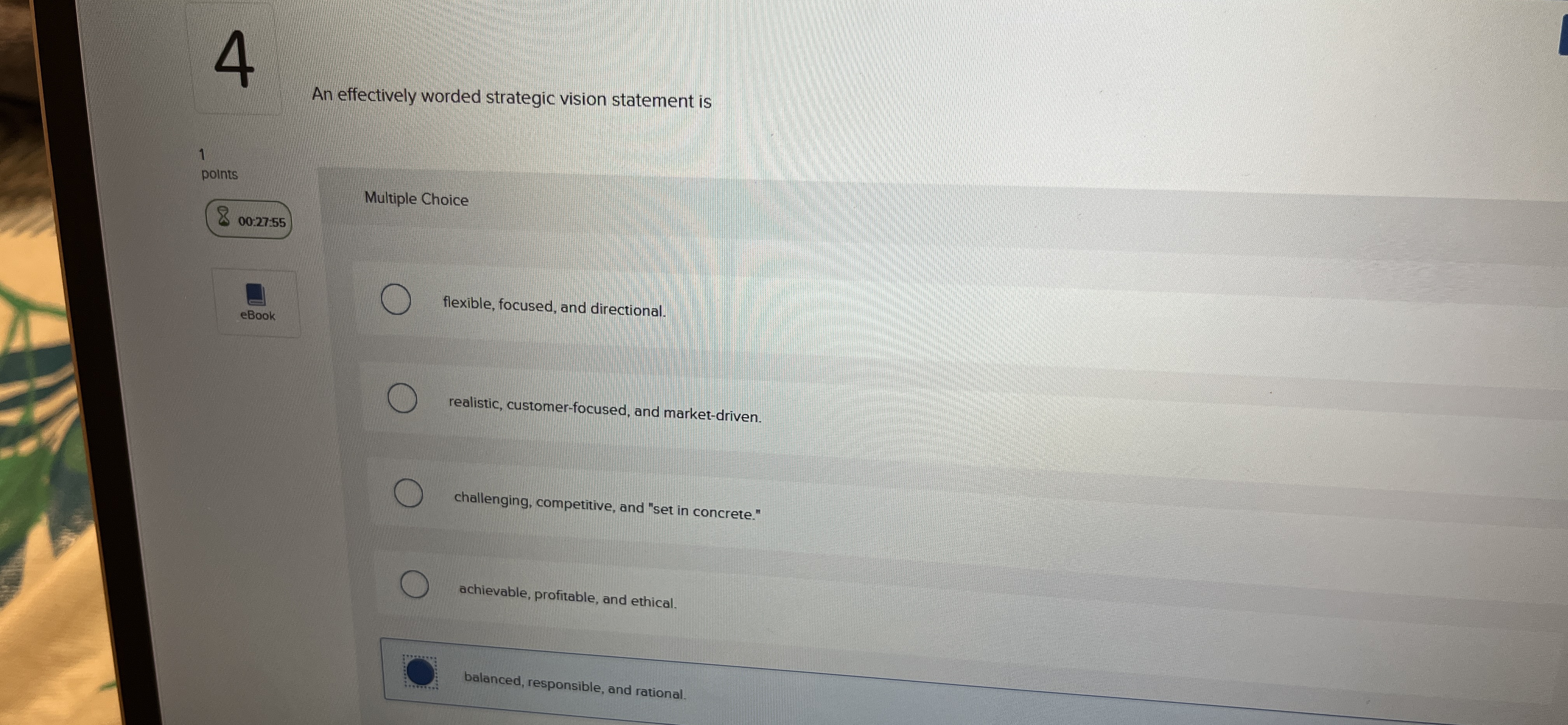  4 An effectively worded strategic vision statement is 1 points q,