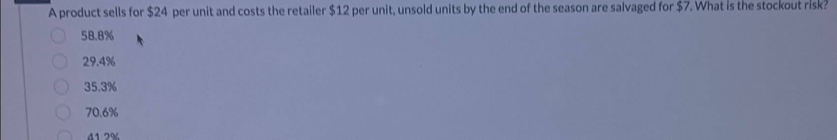  A product sells for $24 per unit and costs the retaller