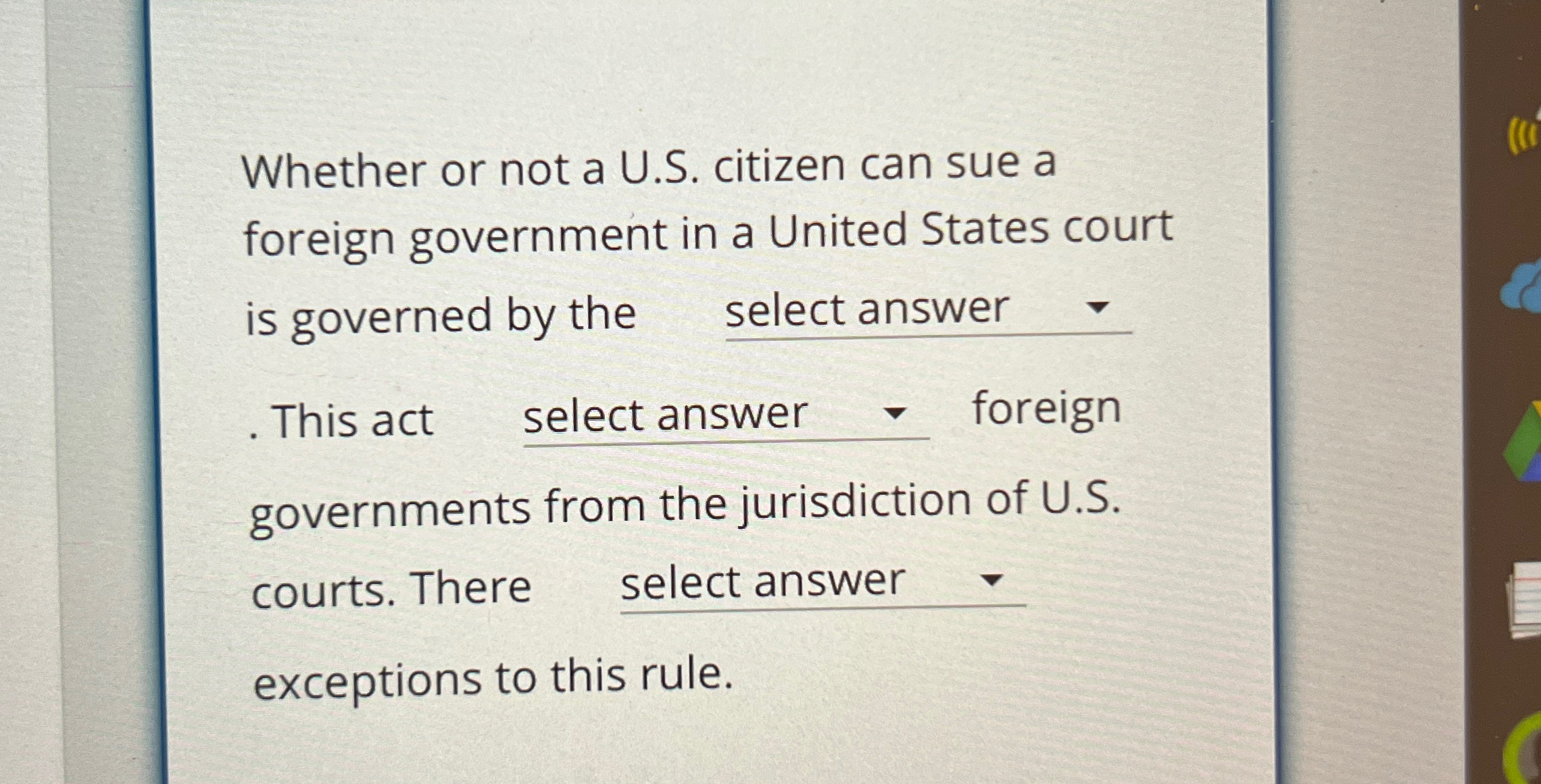  Whether or not a U.S. citizen can sue a foreign government