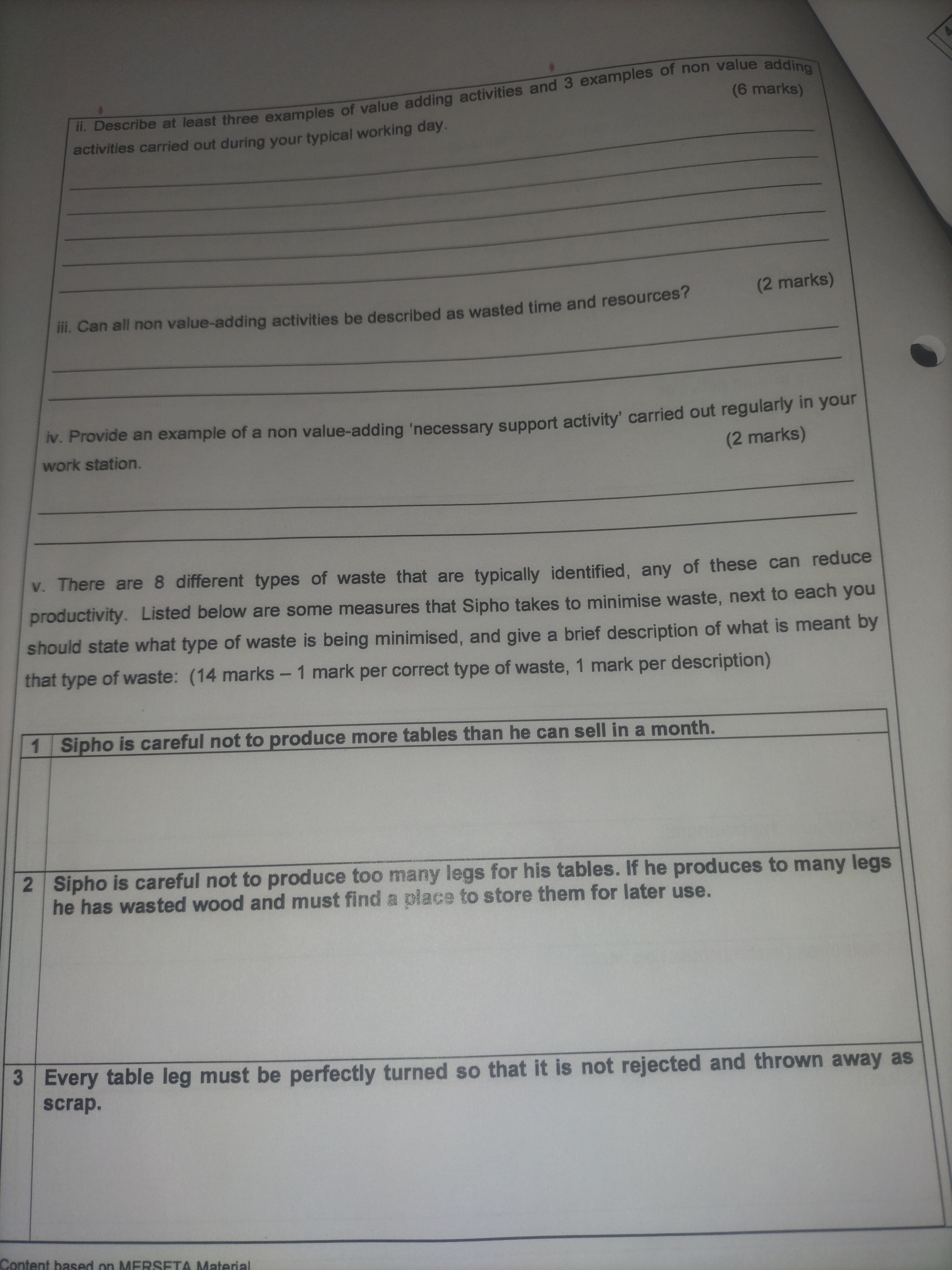  ii. Describe at least three examples of value adding activities and