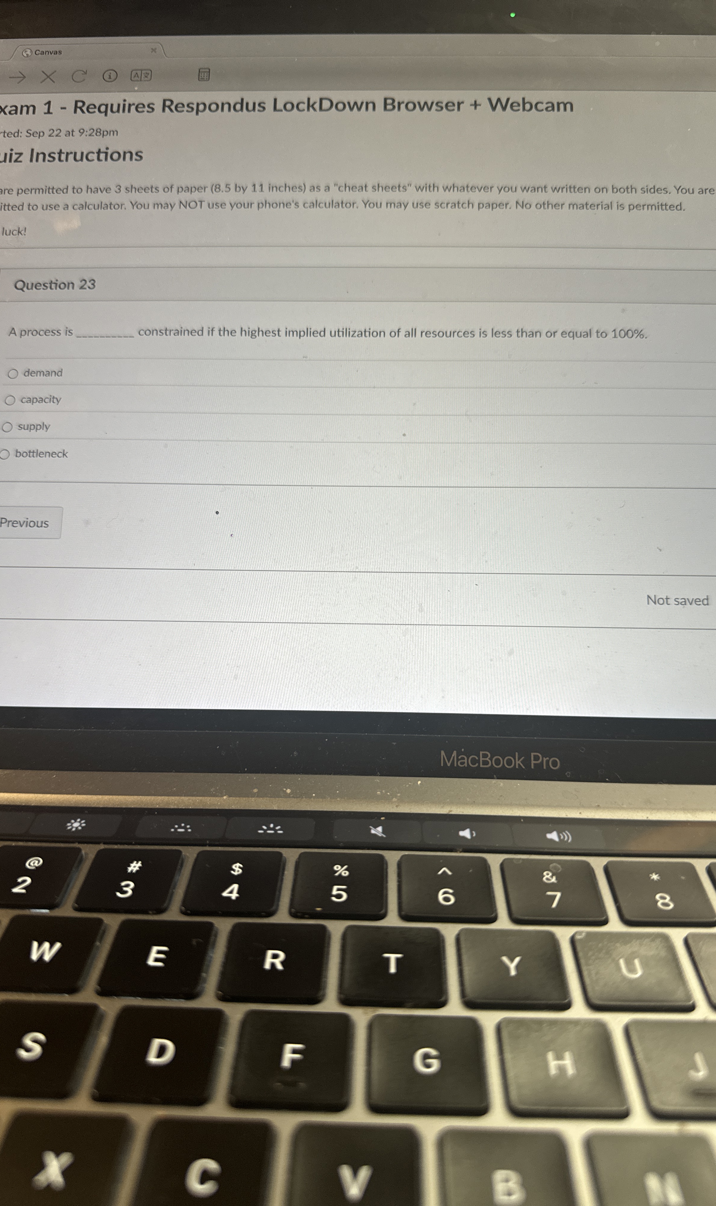 Question 23 A process is constrained if the highest implied utilization