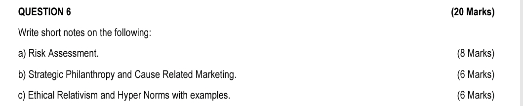  QUESTION 6 (20 Marks) Write short notes on the following: a)