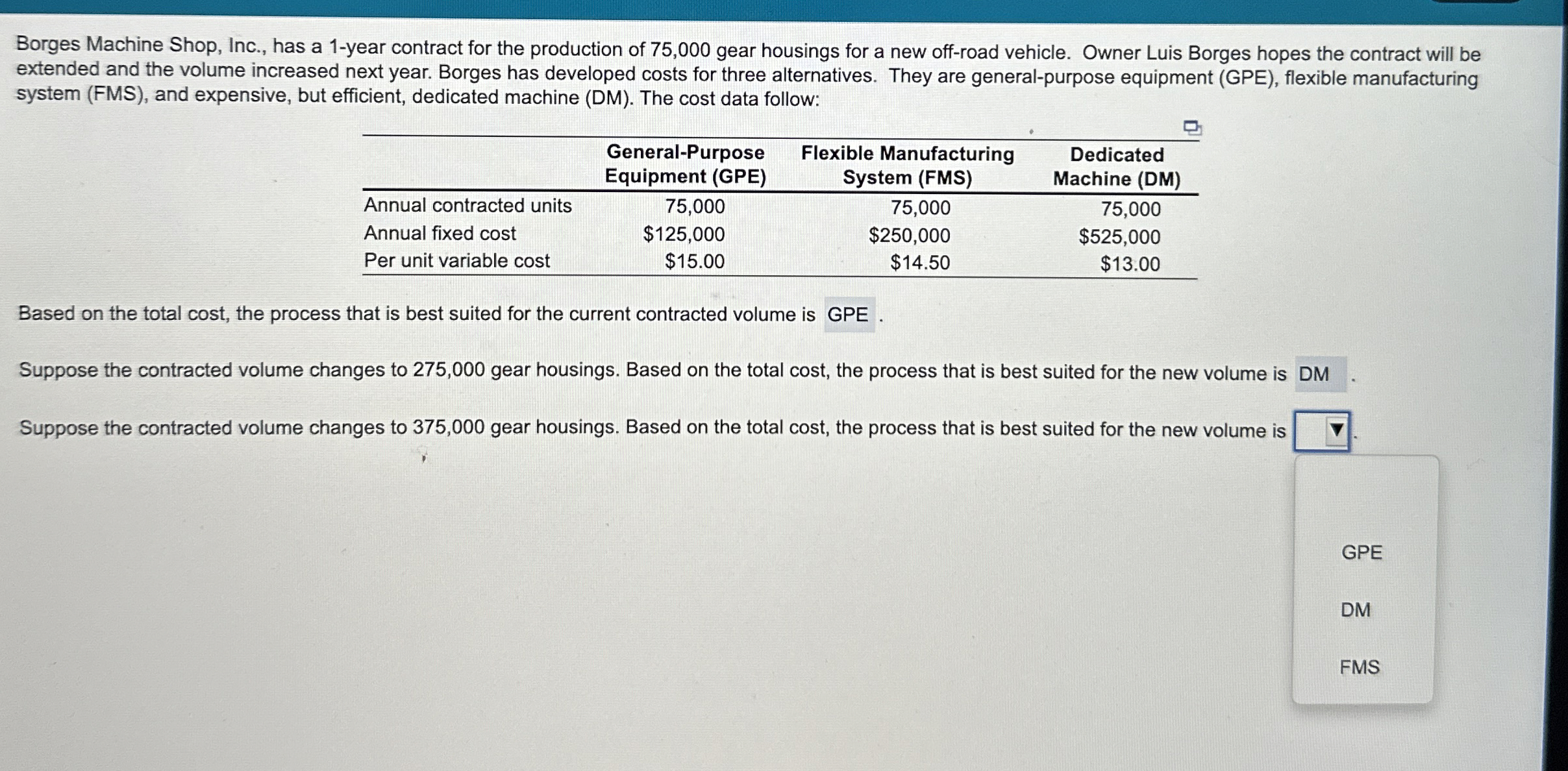  Borges Machine Shop, Inc., has a 1-year contract for the production