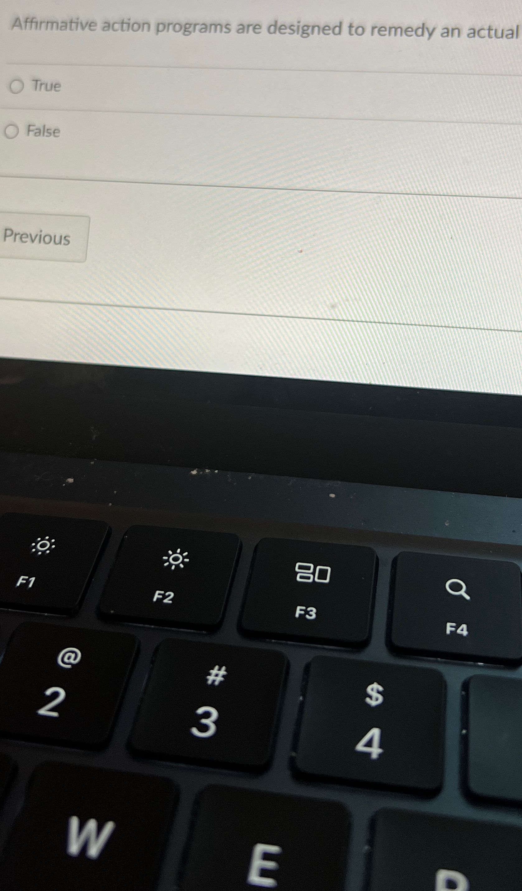  Affirmative action programs are designed to remedy an actual True False