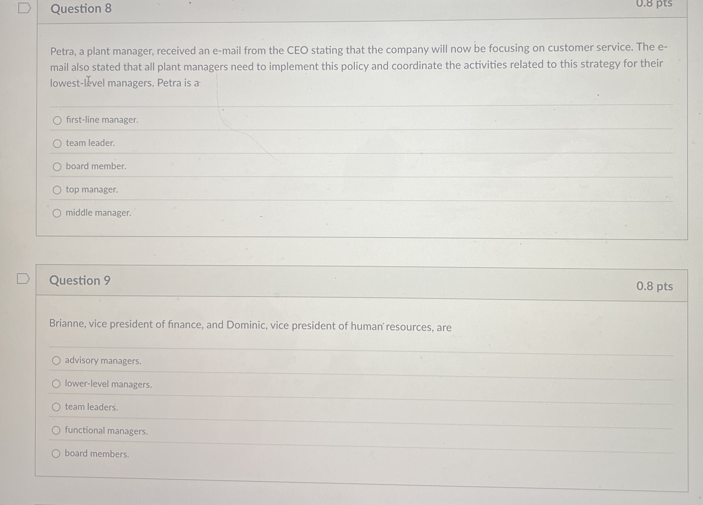  Question 8 Petra, a plant manager, received an e-mail from the