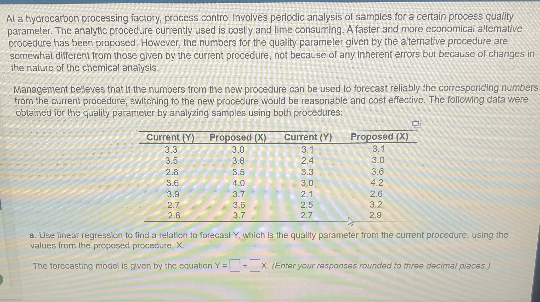  At a hydrocarbon processing factory, process control involves periodic analysis of