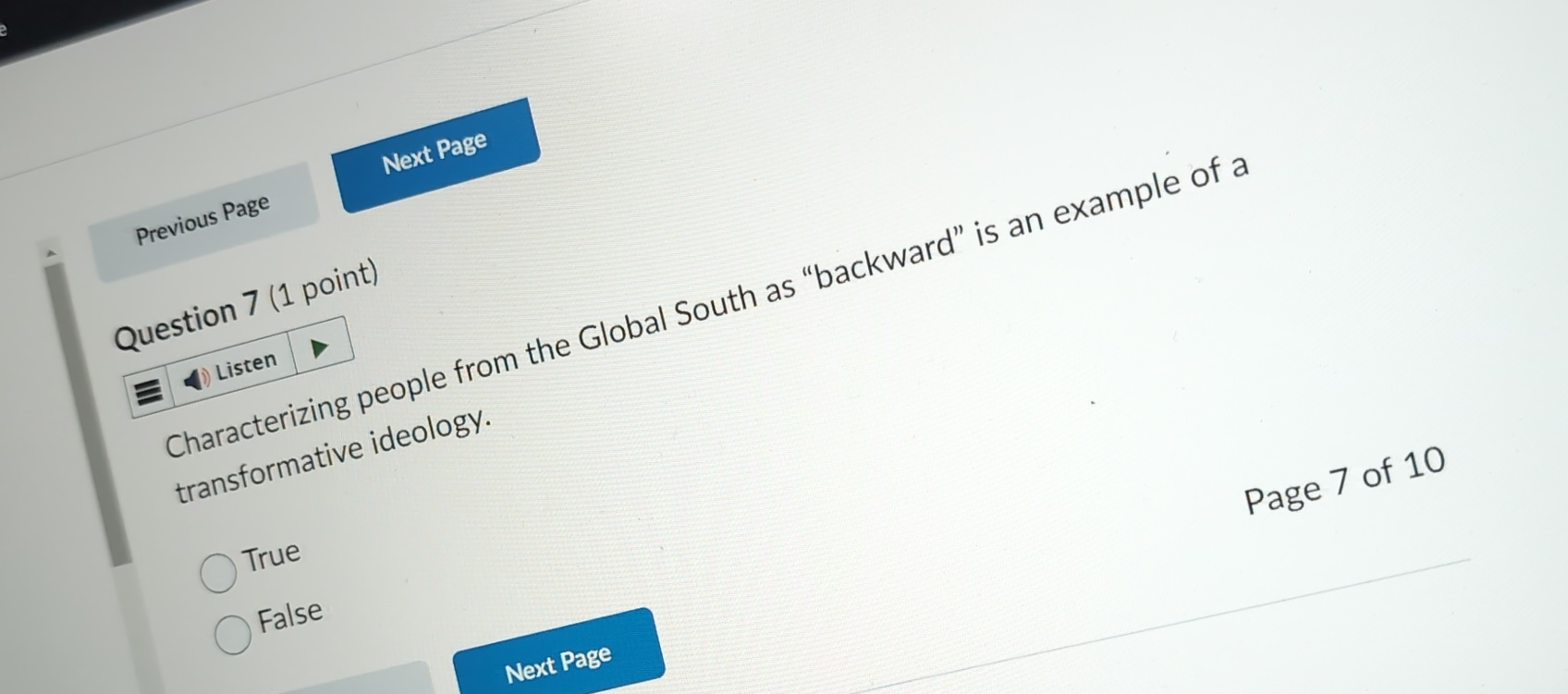  Next Page previous page Question 7(1 point) inisten Characterizing people from