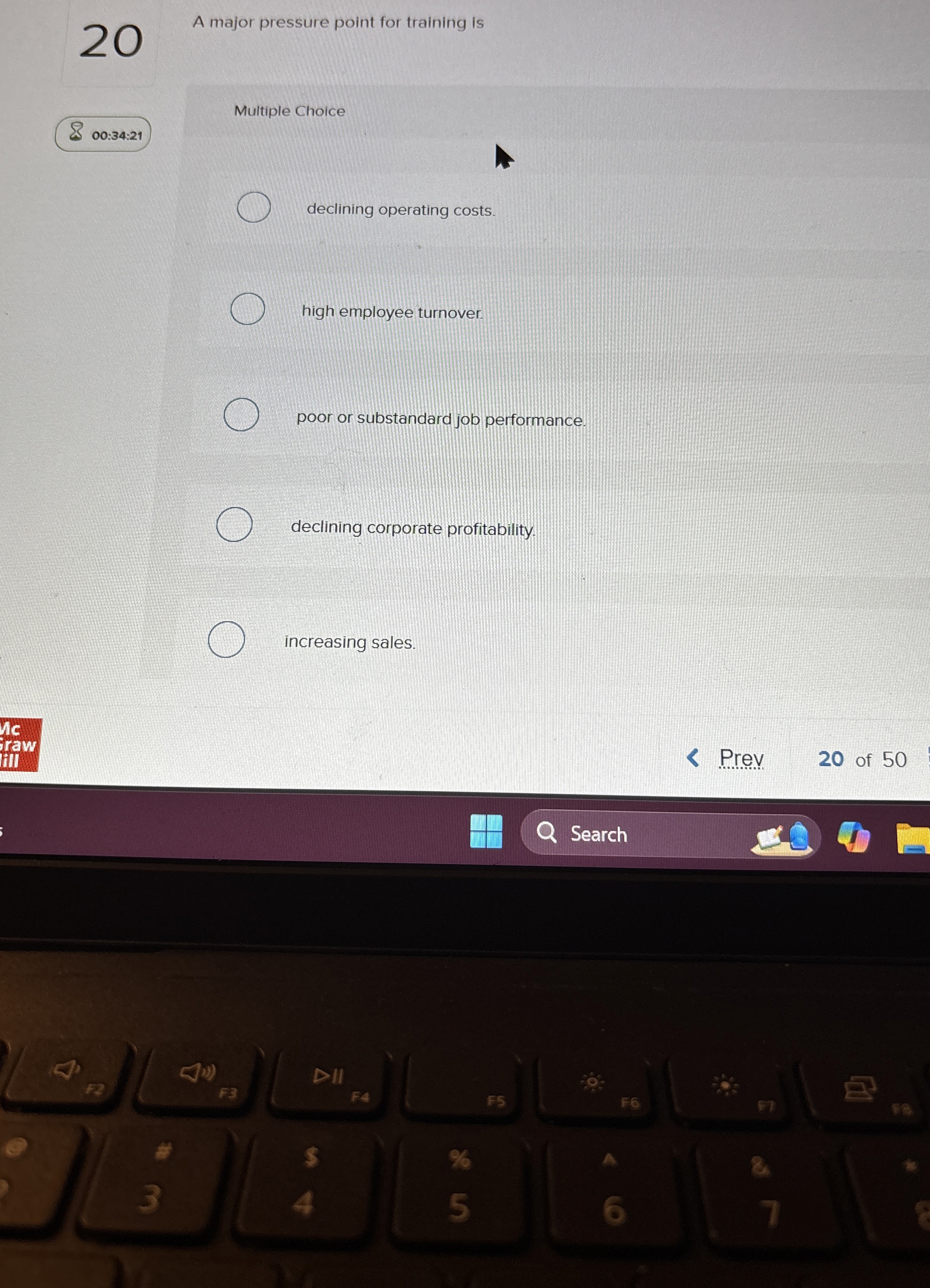  20 A major pressure point for training is Multiple Choice 00:34:21