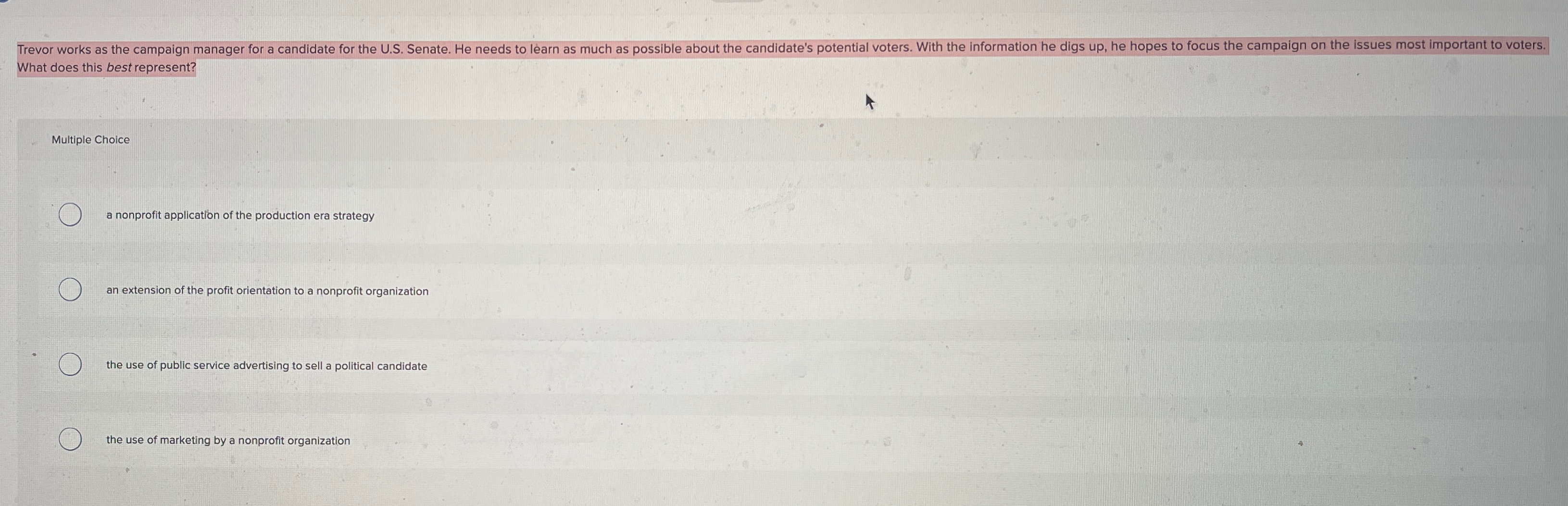  What does this best represent? Multiple Choice a nonprofit application of