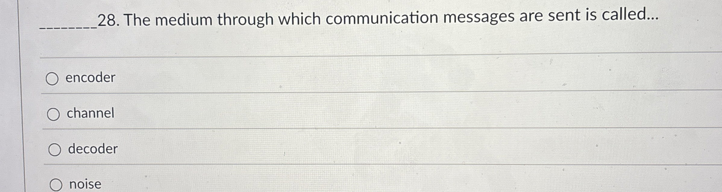 The medium through which communication messages are sent is called... encoder