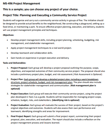  MS-496 Project Management This is a sample; you can choose any