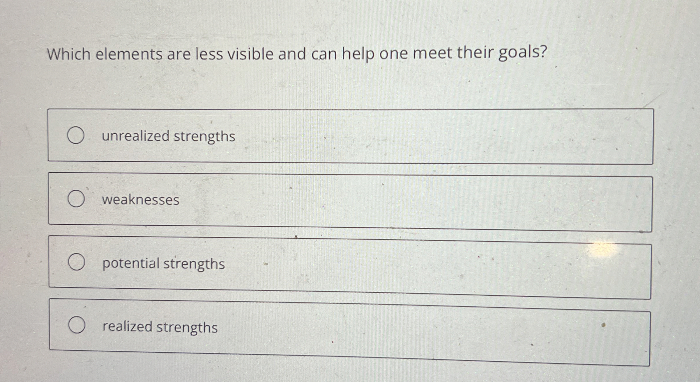  Which elements are less visible and can help one meet their