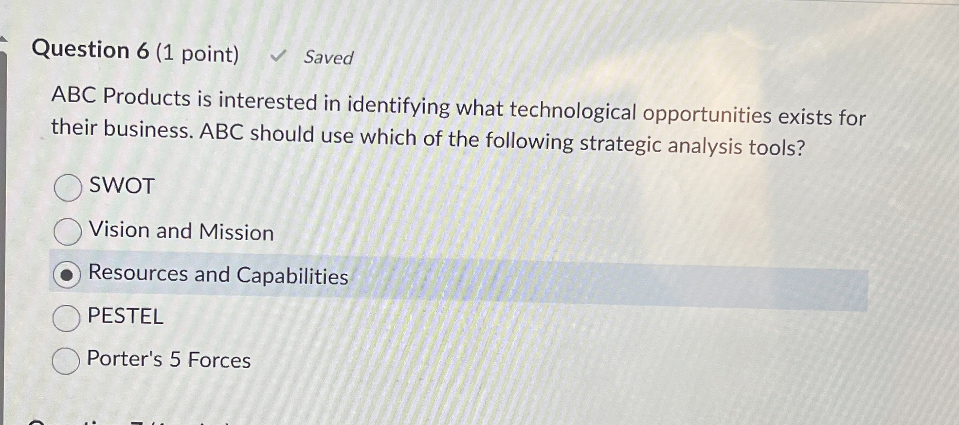  Question 6(1 point) Saved ABC Products is interested in identifying what