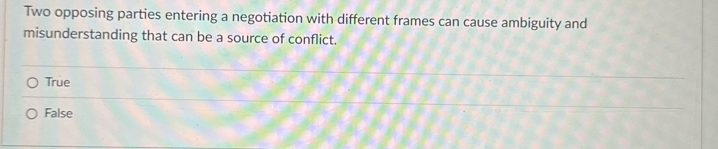  Two opposing parties entering a negotiation with different frames can cause