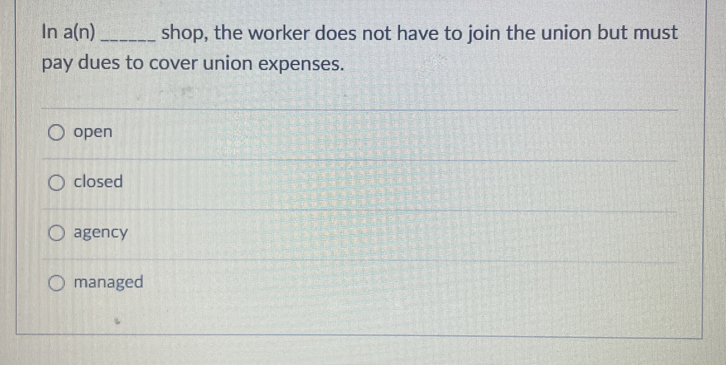  In a(n)q, shop, the worker does not have to join the