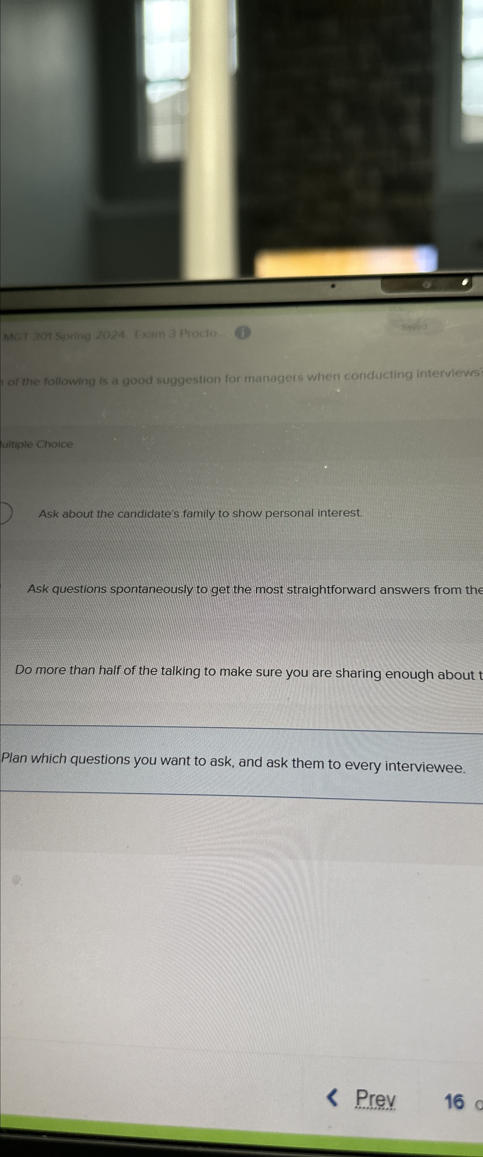  Mol 301 Spring 2024. Exam 3 Procio of the following is