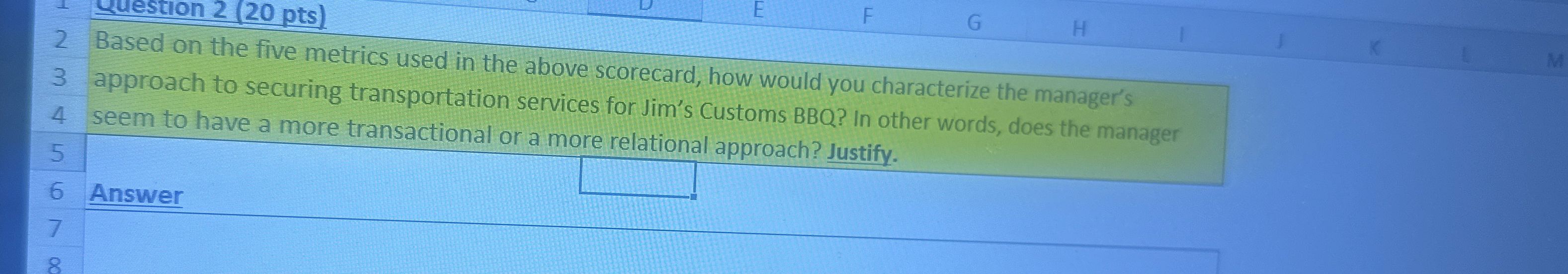  2 Based on the five metrics used in the above scorecard,