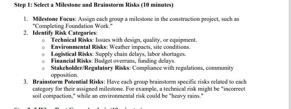 Step 1: Select a Milestone and Brainstorm Risks (10 minutes) Milestone