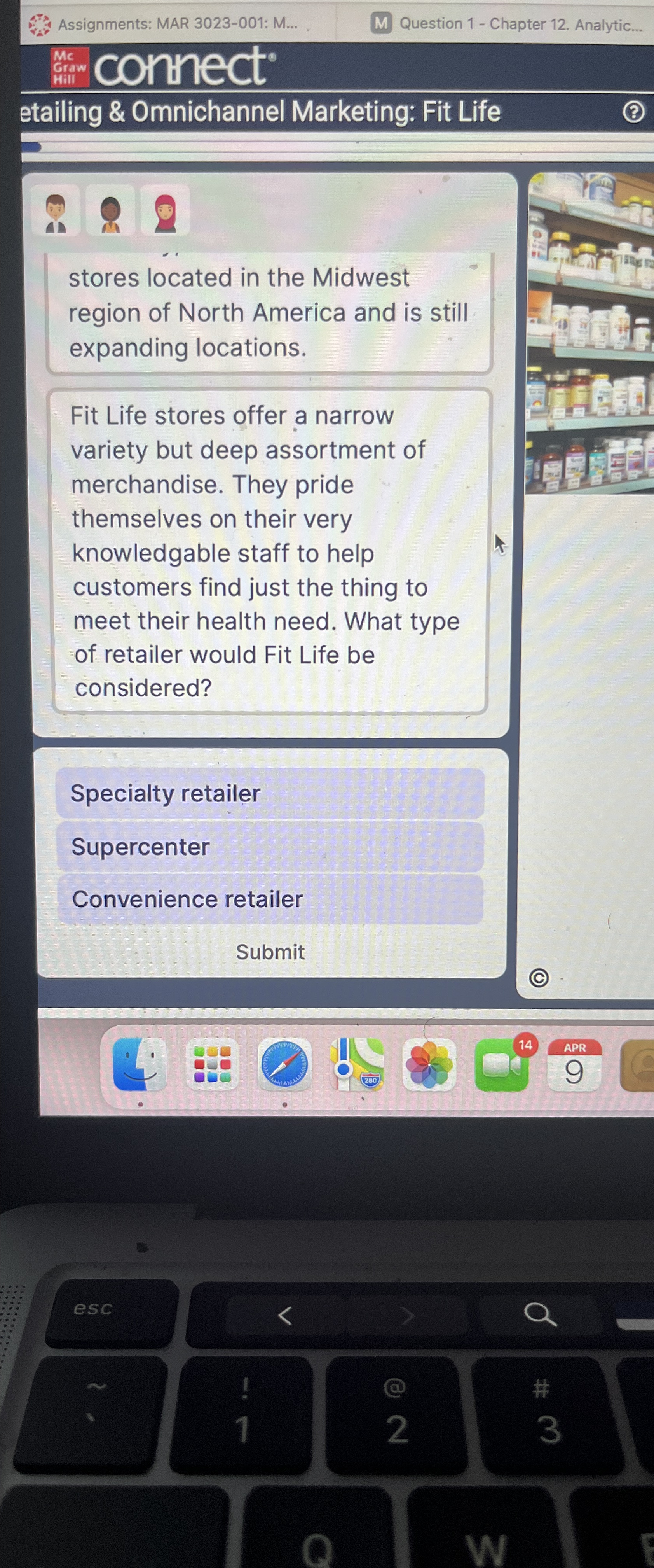  Assignments: MAR 3023-001: M. Question 1- Chapter 12. Analytic.. connect etailing
