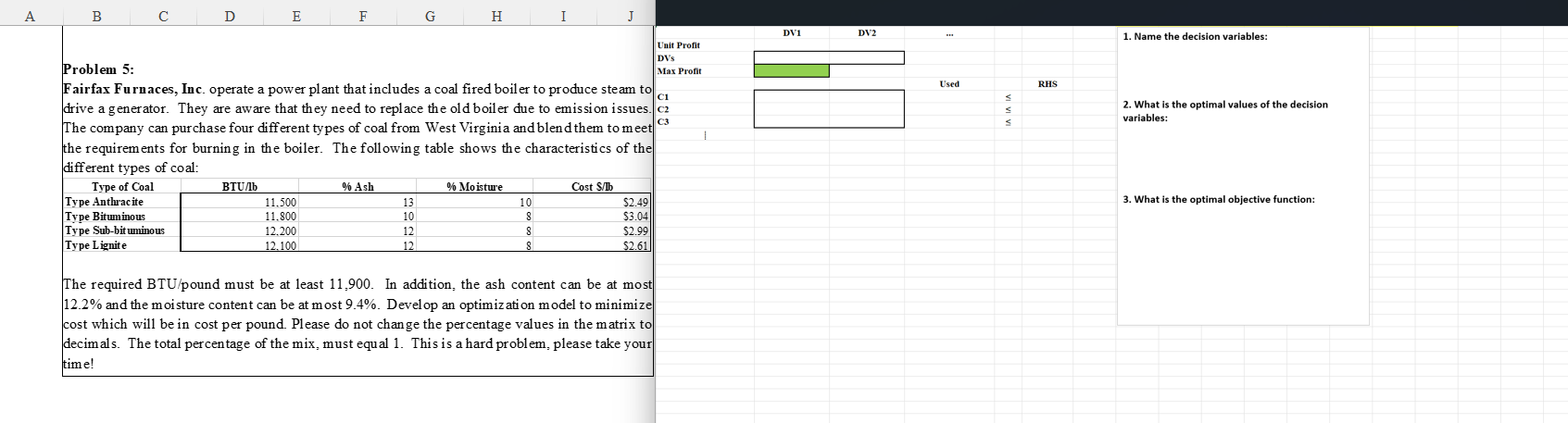  Problem 5: Please use the format provided Fairfax Furnaces, Inc. operate