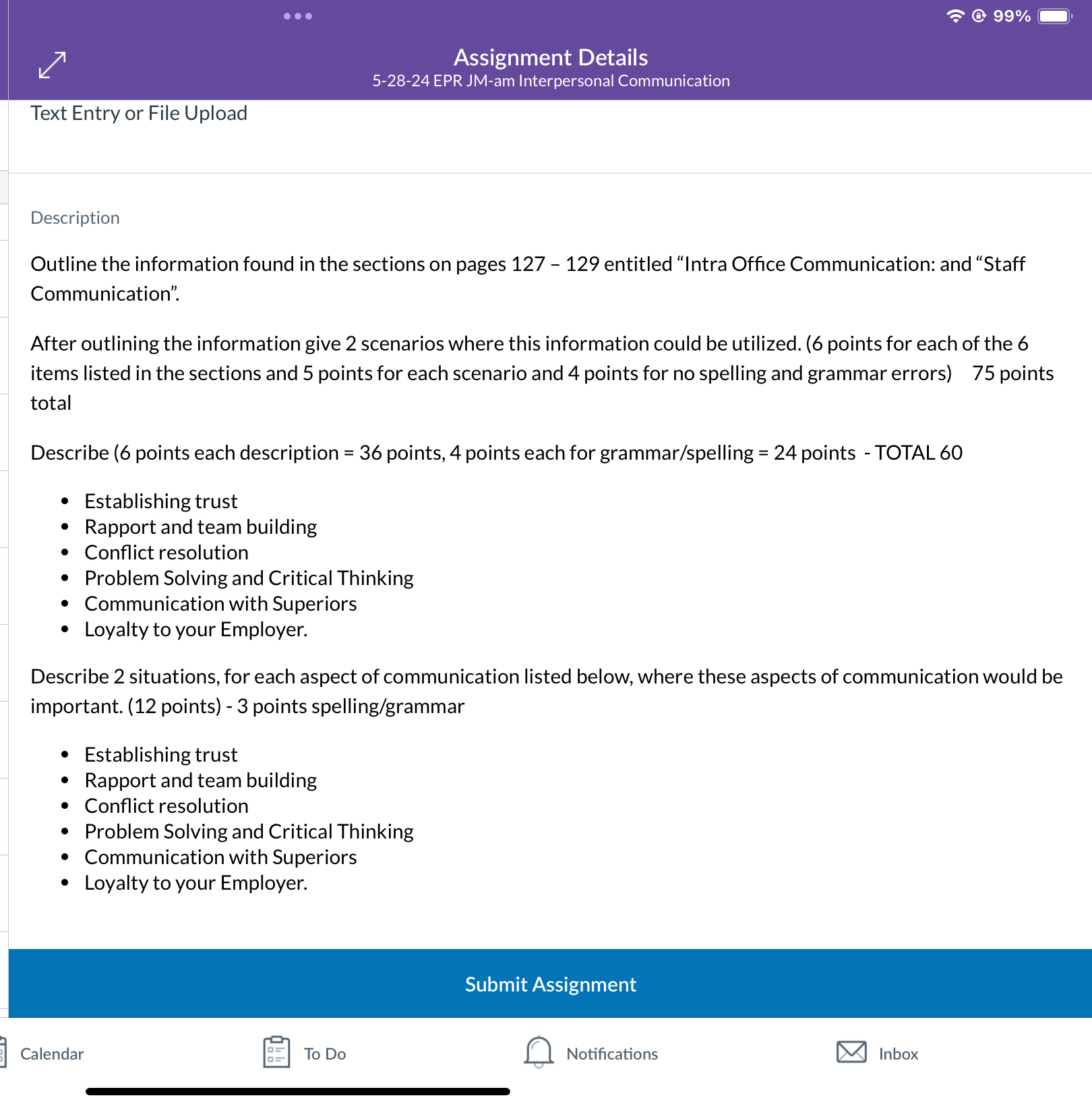  (3.99% Assignment Details 5-28-24 EPR JM-am Interpersonal Communication Text Entry or