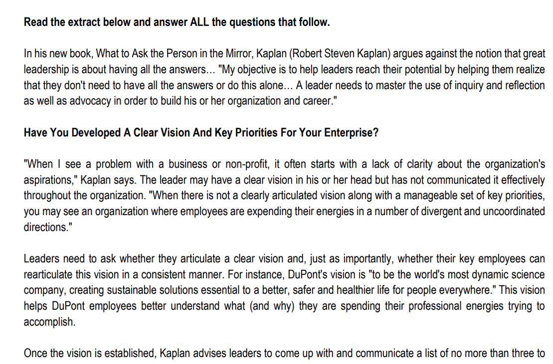  Read the extract below and answer ALL the questions that follow.