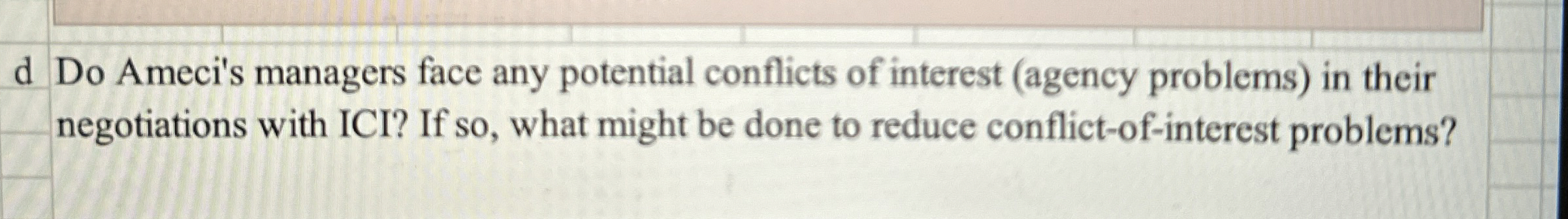  d Do Ameci's managers face any potential conflicts of interest (agency