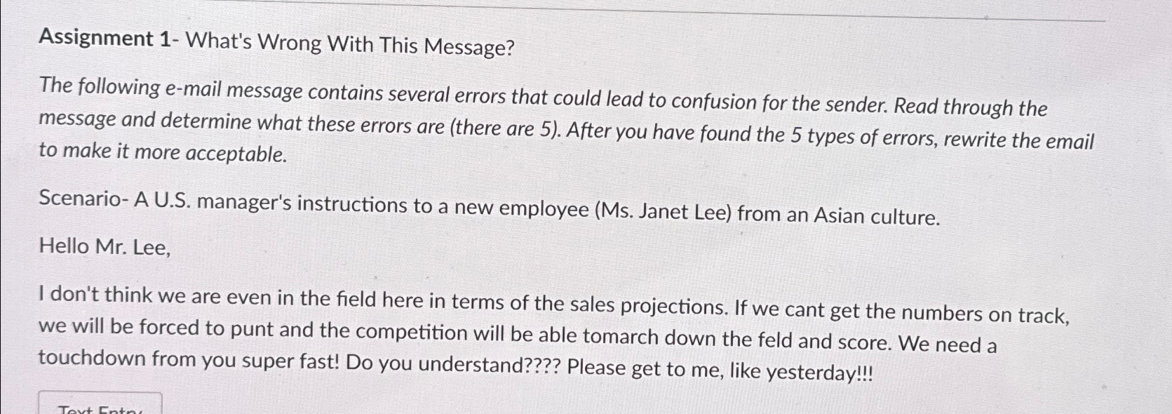  Assignment 1- What's Wrong With This Message? The following e-mail message
