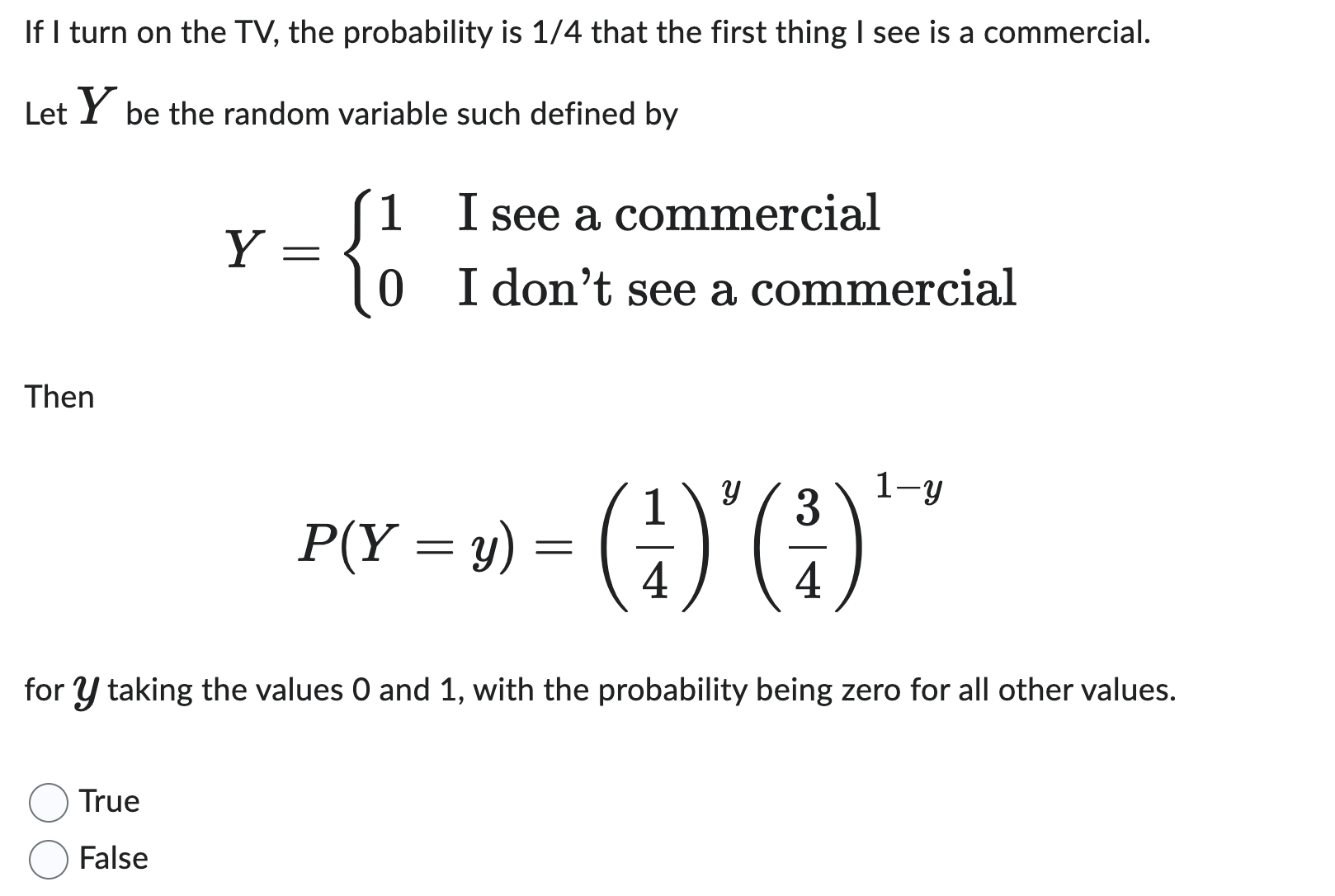  for y taking the values 0 and 1, with the probability