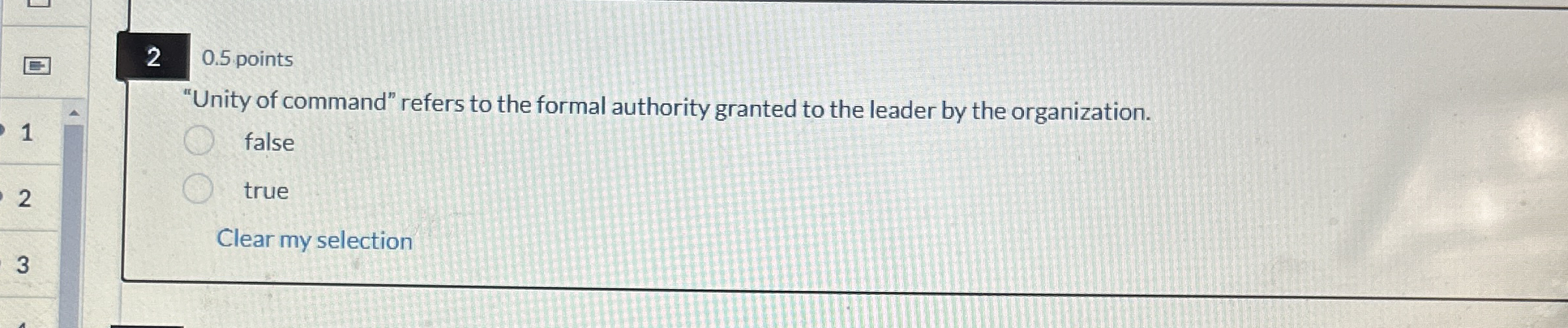  20.5 points "Unity of command" refers to the formal authority granted