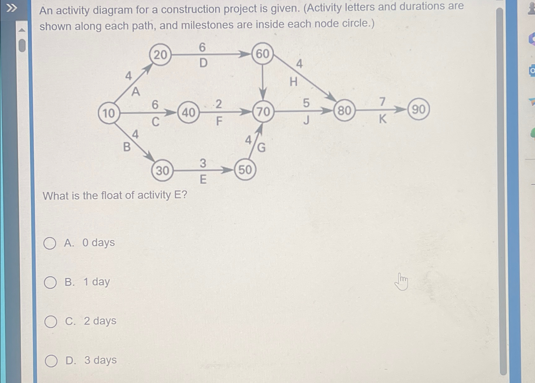  An activity diagram for a construction project is given. (Activity letters