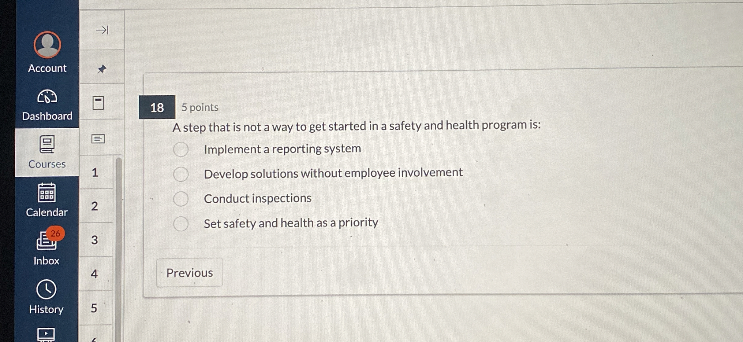  18 5 points Dashboard Courses Calendar 2 E26 Inbox History A