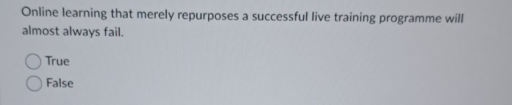  Online learning that merely repurposes a successful live training programme will