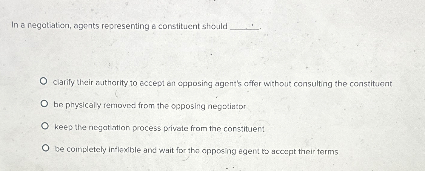  In a negotiation, agents representing a constituent should clarify their authority