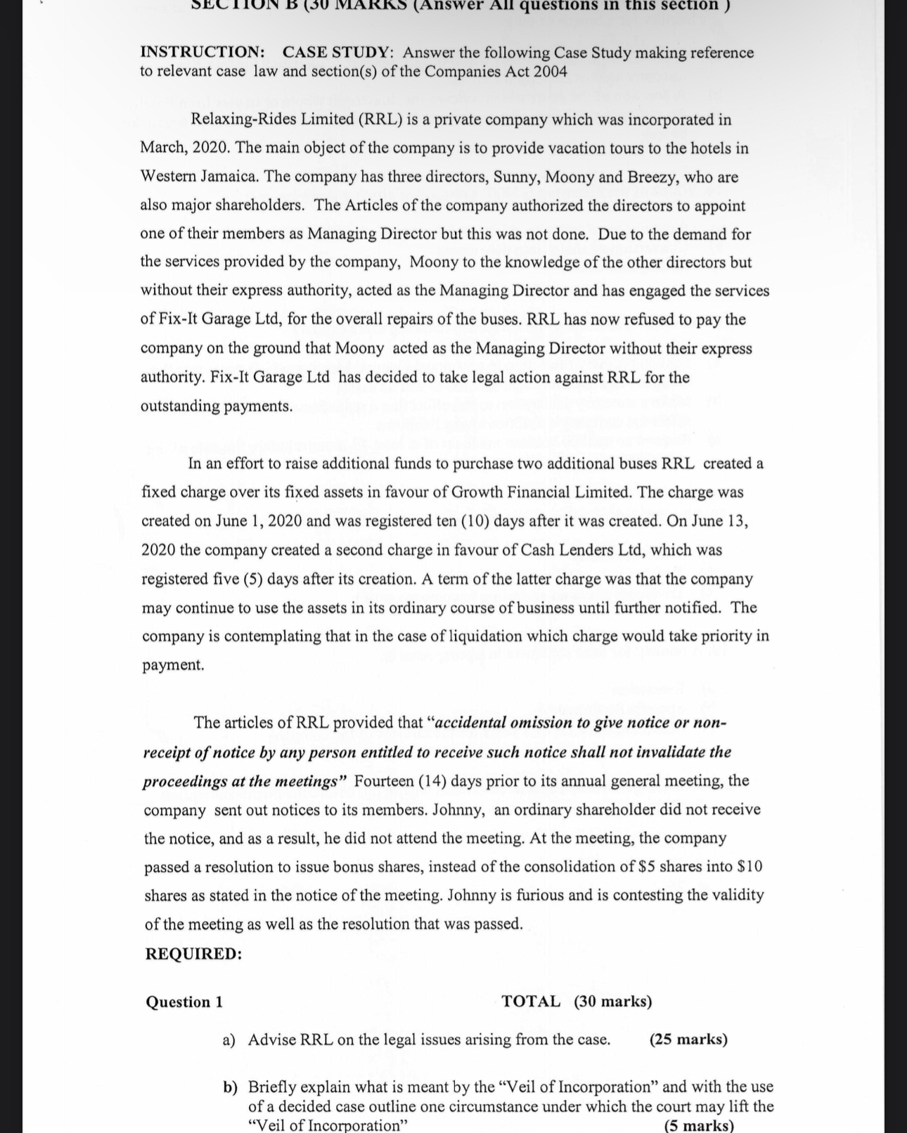  INSTRUCTION: CASE STUDY: Answer the following Case Study making reference to